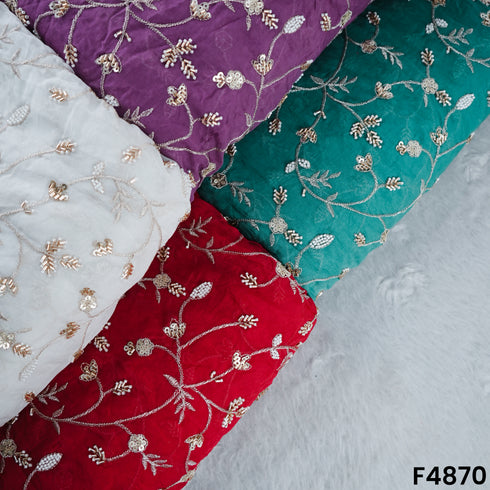 Cutdana Zari Sequins Embroidered Organza Fabric- F4870