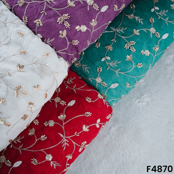 Cutdana Zari Sequins Embroidered Organza Fabric- F4870