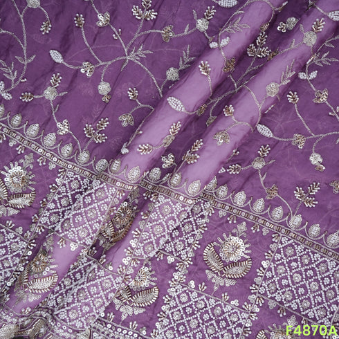 Cutdana Zari Sequins Embroidered Organza Fabric- F4870