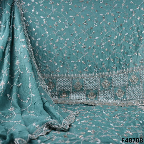 Cutdana Zari Sequins Embroidered Organza Fabric- F4870