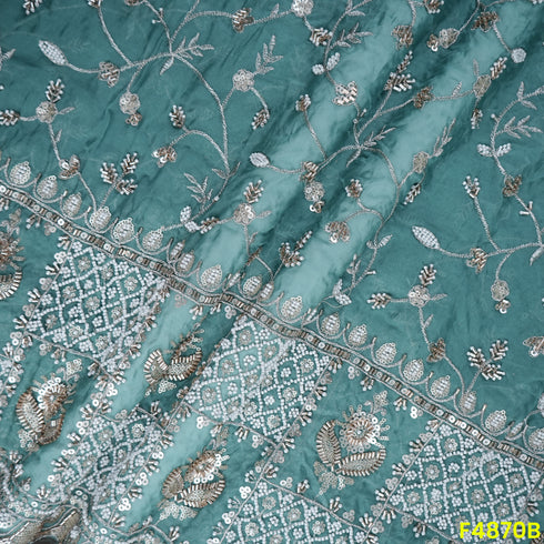 Cutdana Zari Sequins Embroidered Organza Fabric- F4870