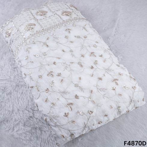 Cutdana Zari Sequins Embroidered Organza Fabric- F4870
