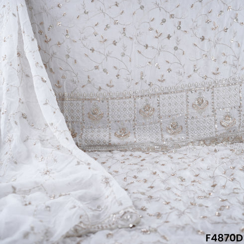 Cutdana Zari Sequins Embroidered Organza Fabric- F4870