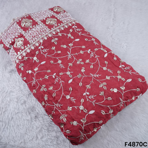 Cutdana Zari Sequins Embroidered Organza Fabric- F4870