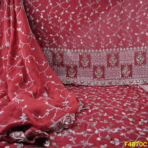 Cutdana Zari Sequins Embroidered Organza Fabric- F4870