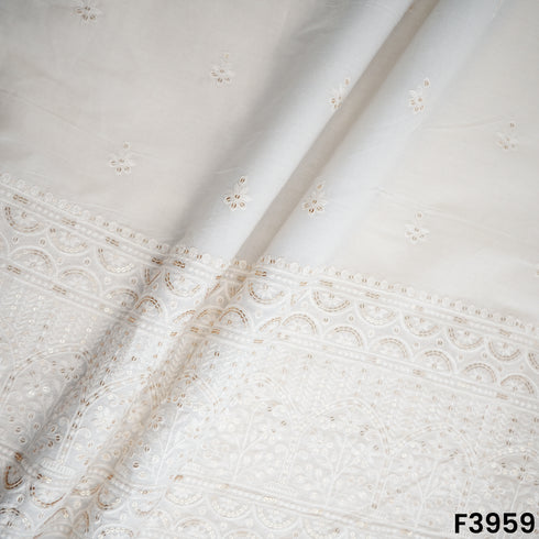 Thread Sequins Embroidered Kora Cotton Fabric- F3959