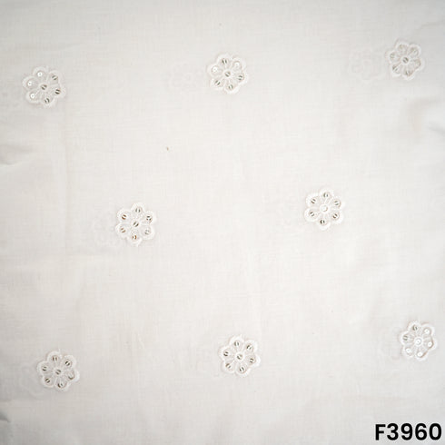 Thread Sequins Embroidered Kora Cotton Fabric- F3960