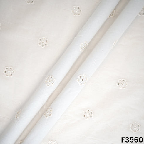 Thread Sequins Embroidered Kora Cotton Fabric- F3960