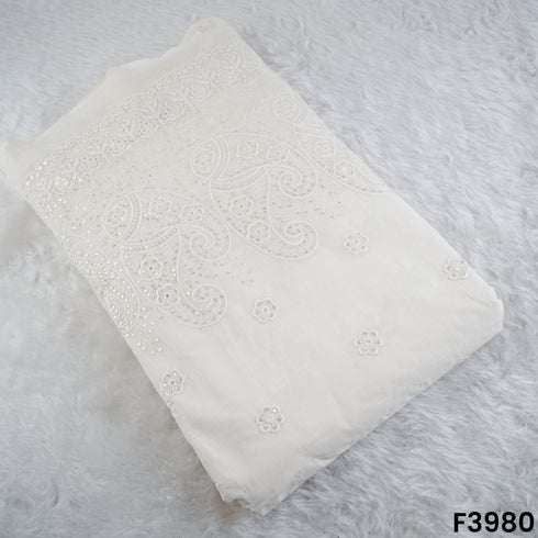 Thread Sequins Embroidered Kora Cotton Fabric- F3980