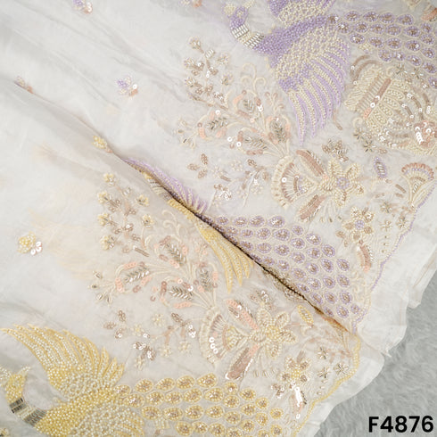 Cutdana Thread Sequins Embroidered Tabby Silk Fabric- F4876