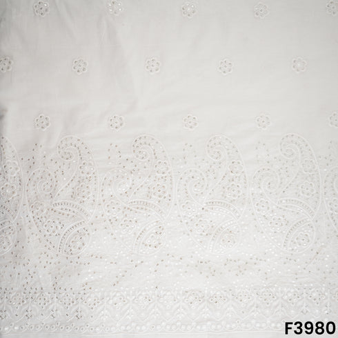 Thread Sequins Embroidered Kora Cotton Fabric- F3980