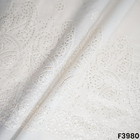 Thread Sequins Embroidered Kora Cotton Fabric- F3980