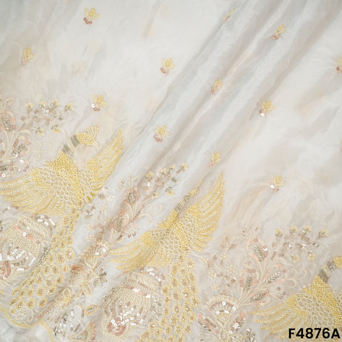 Cutdana Thread Sequins Embroidered Tabby Silk Fabric- F4876