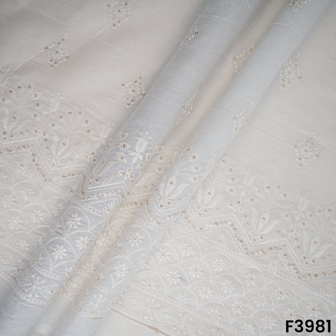Thread Sequins Embroidered Kora Cotton Fabric- F3981