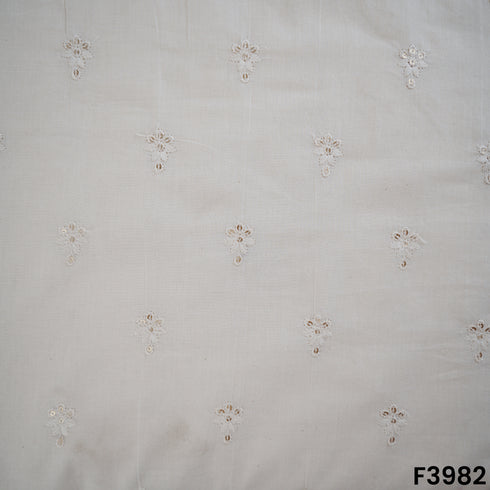 Thread Sequins Embroidered Kora Cotton Fabric- F3982
