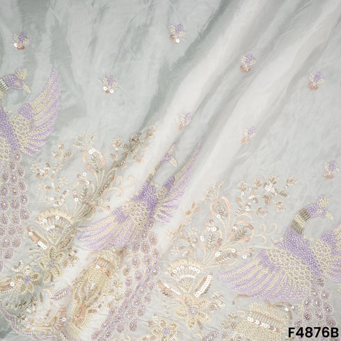 Cutdana Thread Sequins Embroidered Tabby Silk Fabric- F4876