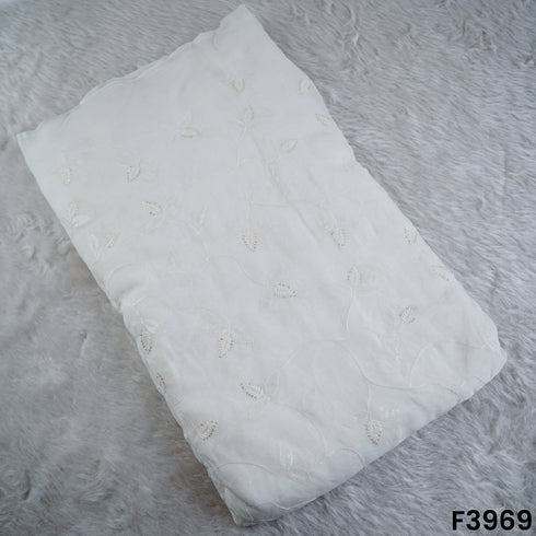 Dyeable Thread Sequins Embroidered Organza Fabric- F3969