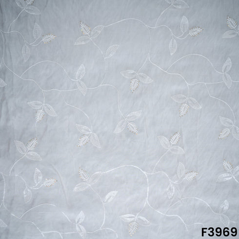Dyeable Thread Sequins Embroidered Organza Fabric- F3969