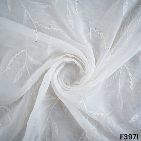 Dyeable Thread Sequins Embroidered Organza Fabric- F3971
