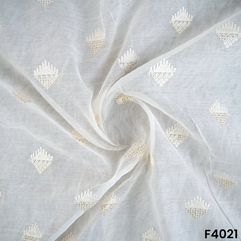 Dyeable Thread Sequins Embroidered Mul Chanderi Fabric- F4021