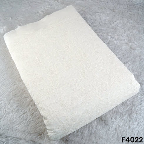 Dyeable Thread Embroidered Mul Chanderi Fabric- F4022