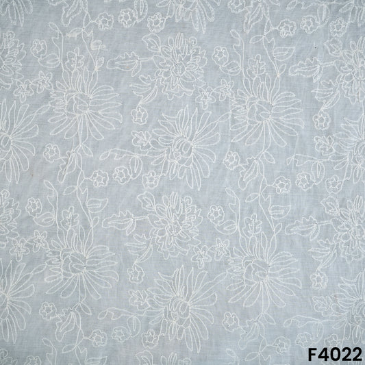 Dyeable Thread Embroidered Mul Chanderi Fabric- F4022