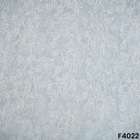 Dyeable Thread Embroidered Mul Chanderi Fabric- F4022