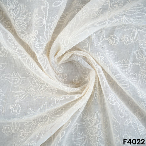 Dyeable Thread Embroidered Mul Chanderi Fabric- F4022