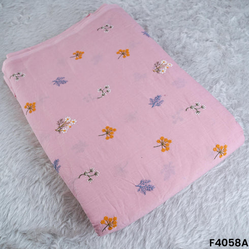 Thread Embroidered Cambric Cotton Fabric- F4058
