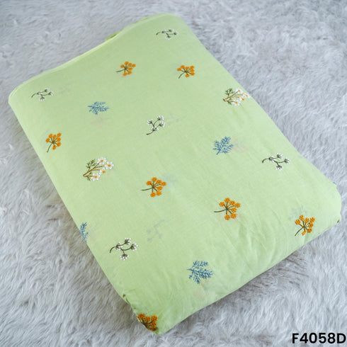 Thread Embroidered Cambric Cotton Fabric- F4058