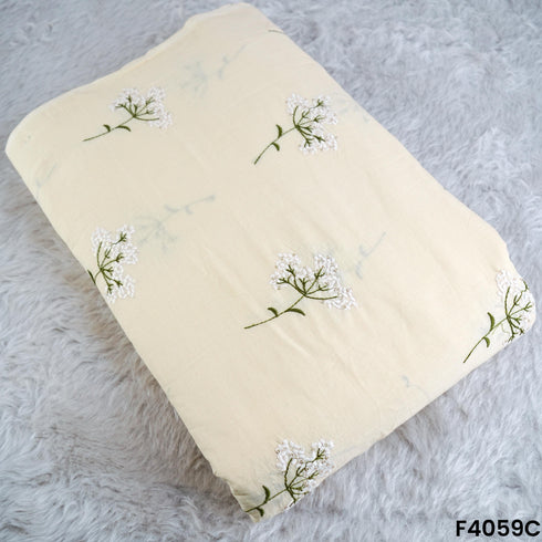 Thread Embroidered Cambric Cotton Fabric- F4059