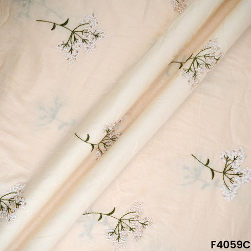 Thread Embroidered Cambric Cotton Fabric- F4059