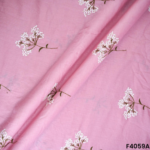 Thread Embroidered Cambric Cotton Fabric- F4059