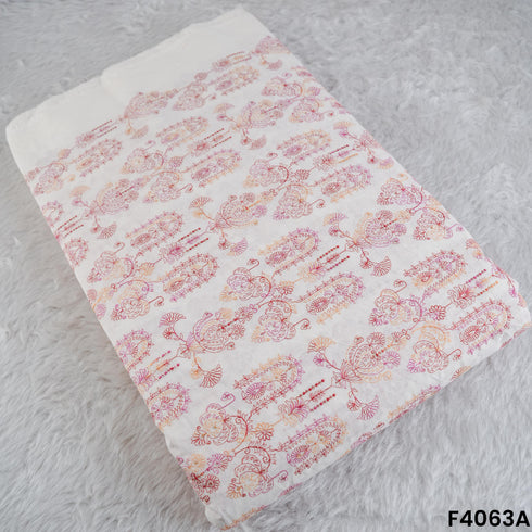 Thread Sequins Embroidered Kora Cotton Fabric- F4063