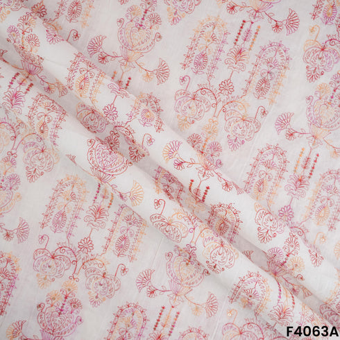 Thread Sequins Embroidered Kora Cotton Fabric- F4063