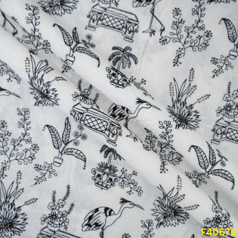 Thread Sequins Embroidered Kora Cotton Fabric- F4067