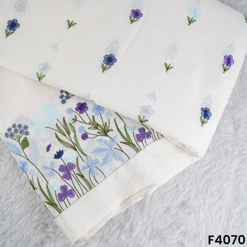 Thread Embroidered Kora Cotton Fabric- F4070
