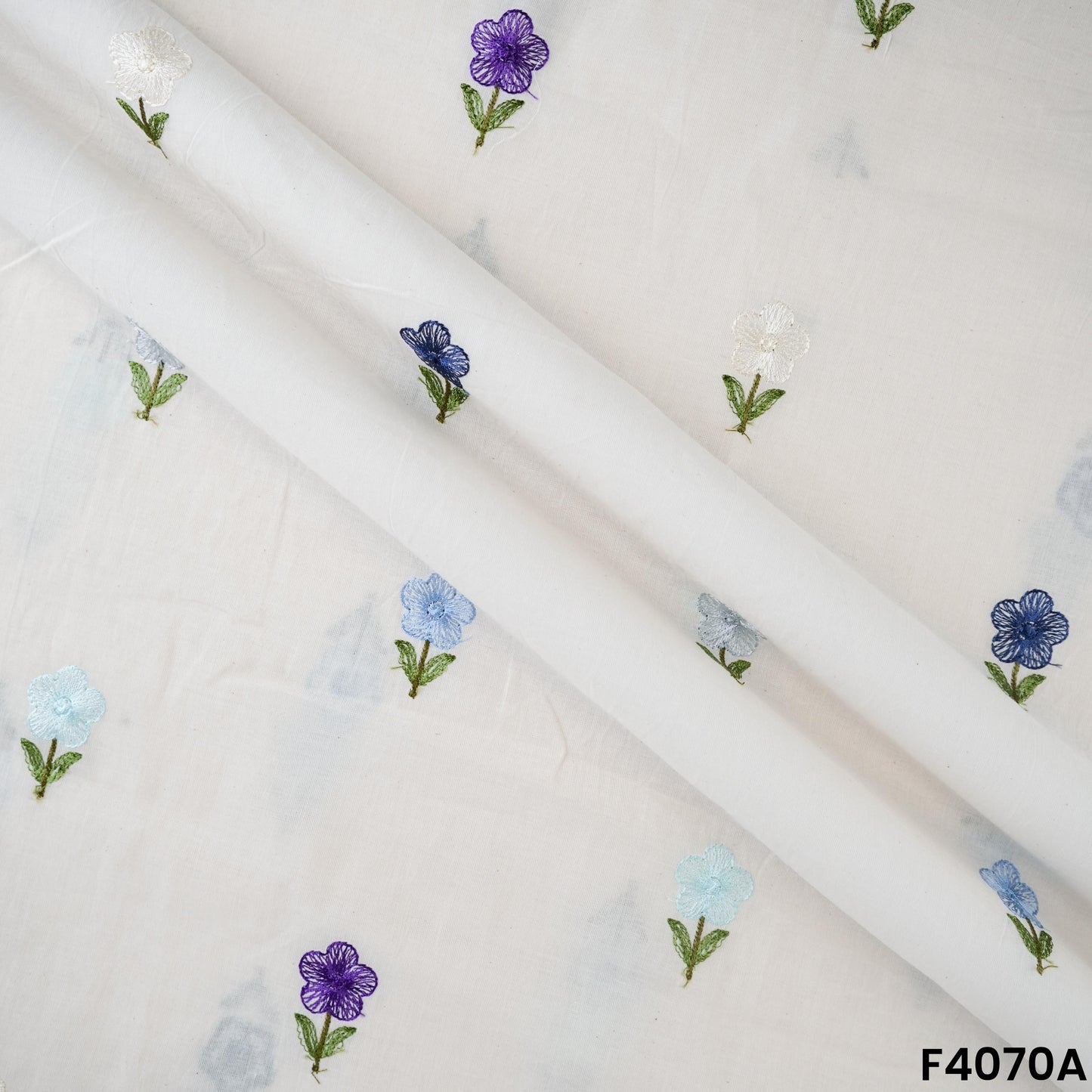 Thread Embroidered Kora Cotton Fabric- F4070