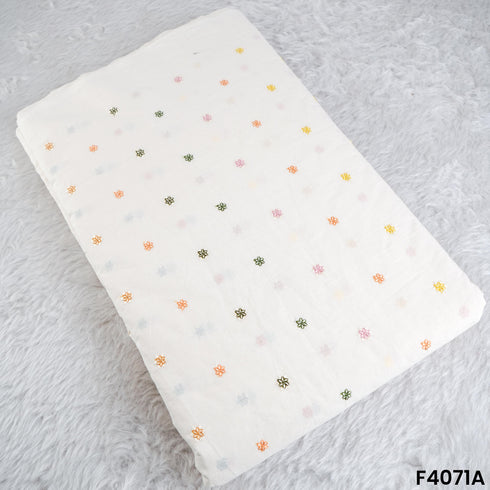 Thread Embroidered Kora Cotton Fabric- F4071