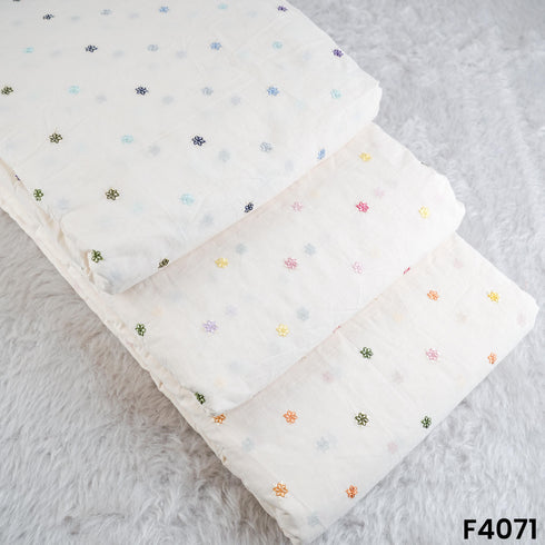 Thread Embroidered Kora Cotton Fabric- F4071