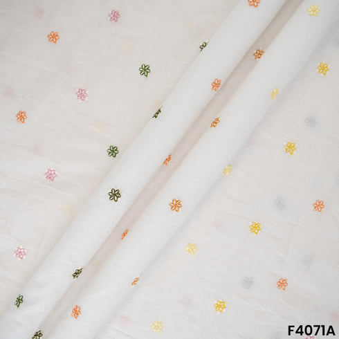 Thread Embroidered Kora Cotton Fabric- F4071