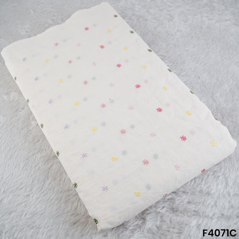 Thread Embroidered Kora Cotton Fabric- F4071