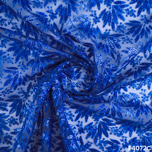 Thread Sequins Embroidered Net Fabric- F4072