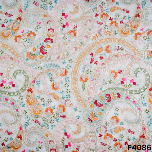 Thread Work zari Sequins Embroridered Georgette Fabric-F4086