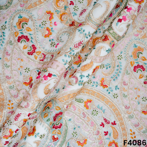 Thread Work zari Sequins Embroridered Georgette Fabric-F4086