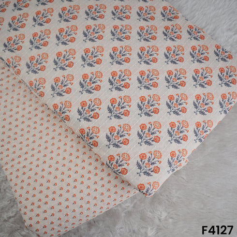 Digital Print Thread Work Mul Cotton Fabric- F4127