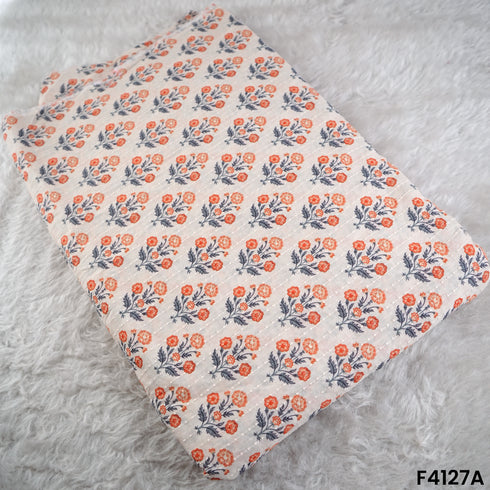 Digital Print Thread Work Mul Cotton Fabric- F4127