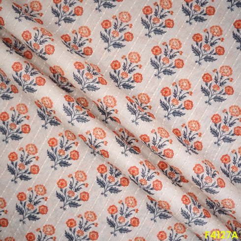 Digital Print Thread Work Mul Cotton Fabric- F4127