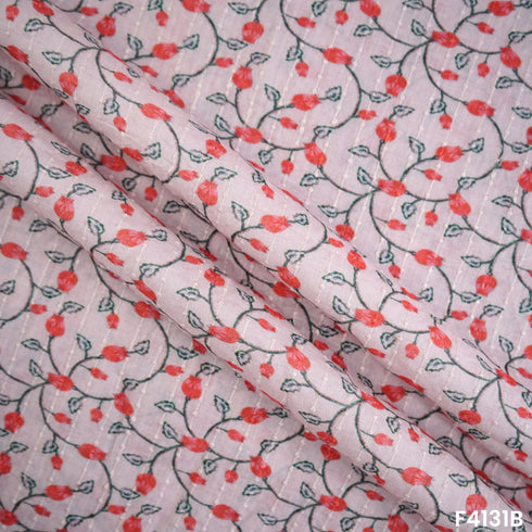 Digital Print Thread Work Mul Cotton Fabric- F4131