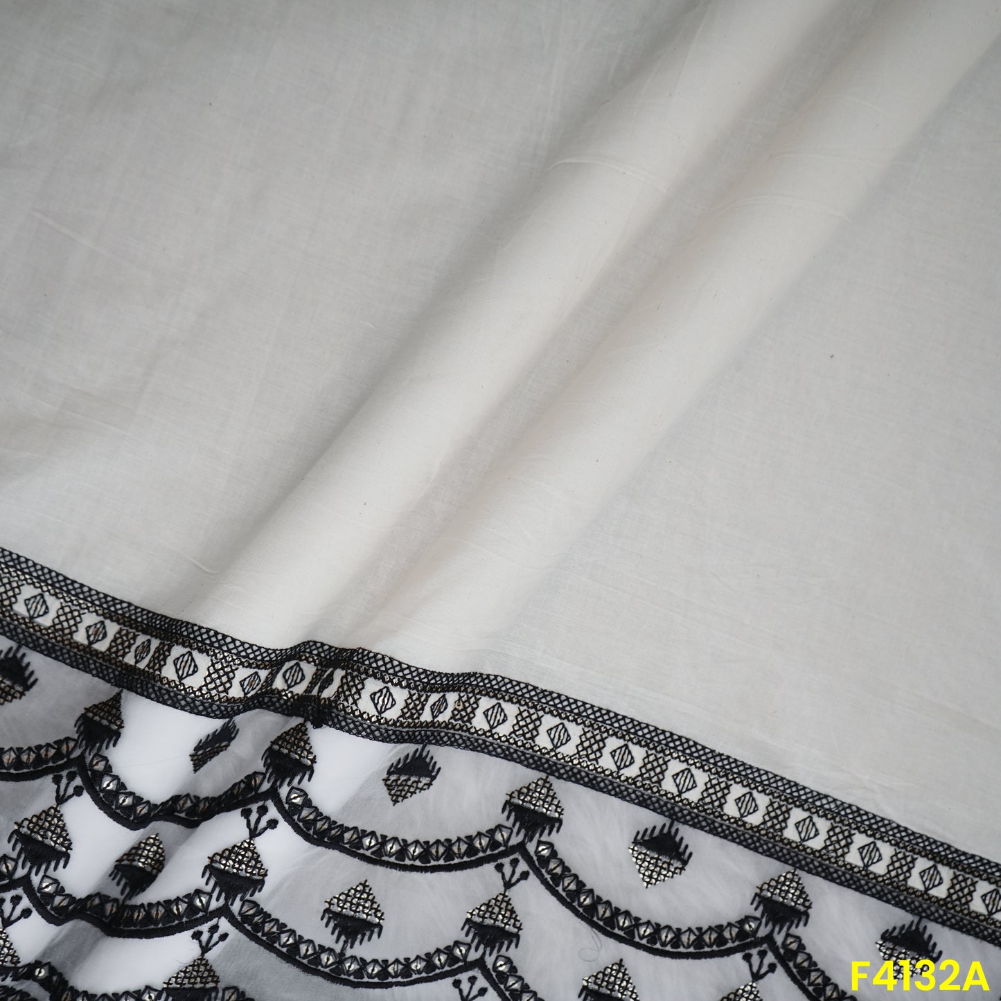 Thread Sequins Embroidered Kora Cotton Fabric- F4132